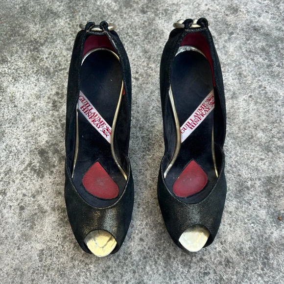 Guillaume Hinfray black and  gold peep toe heel, size 37.5 - Picture 7 of 16